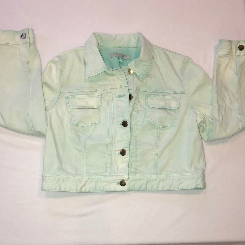 Iced Mint Chico’s Platinum Jean Jacket Size 1